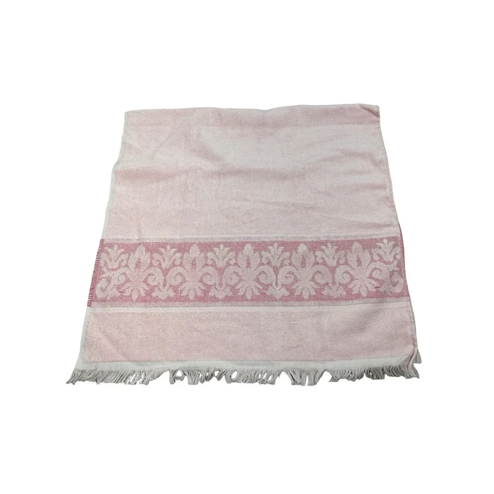 Vintage Cannon Bath Towels Set 2 Pink Sculpted Fringe Made USA 42x22 Cottage NOS